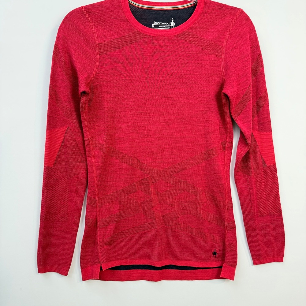 Smartwool Intraknit Merino 200 Top Women Medium Red Base Layer Long Sleeve